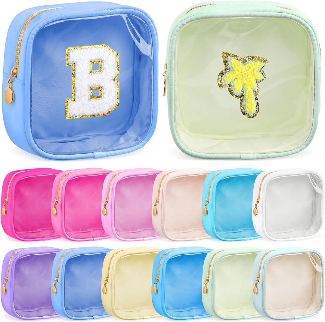 Kacctyen 12 Pcs Mini Makeup Bag Nylon Small Pouch for Purse Mini Square Nylon Pouch with Zipper Small Cosmetic Travel Makeup Bag Purse Organizer for Women(Elegant Color,Translucent)