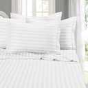 Crown Collection Luxuriate Hotel 1000-TC Hypoallergenic Ultra Soft Design 100% Egyptian Cotton Striped Duvet Cover with Zipper Colser & 2pcs Pillow Case Set (Twin/Twin XL 68x90, White Striped)