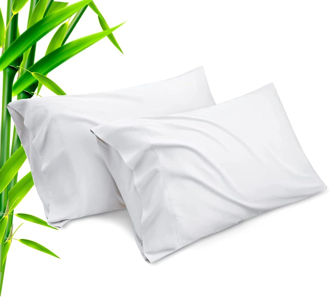 TELUS White Pillow Cases Standard Size 2 Pack, Bamboo Rayon Cooling Pillowcases with Envelope Closure, Cool & Breathable Pillow Cover for Hot Sleepers and Night Sweats, 20x26 inch