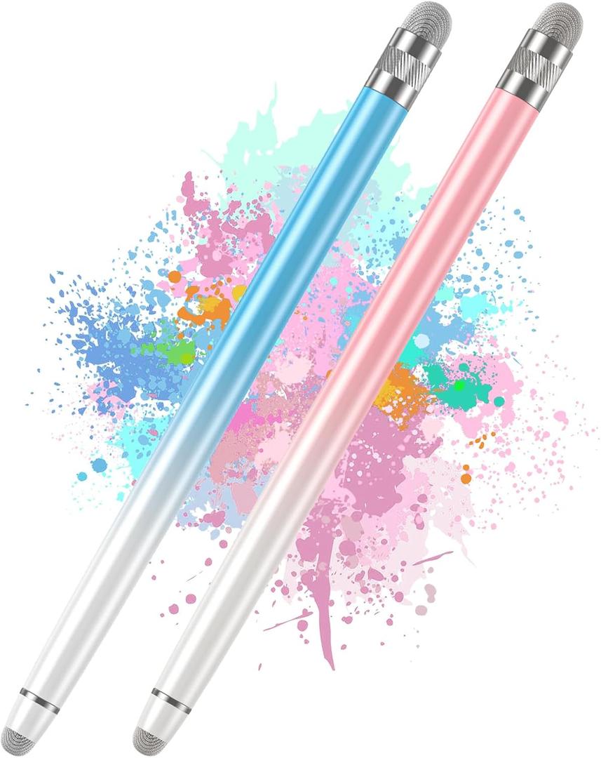 2PCS Stylus Pens for Touch Screens, Stylus Pen for iPhone/iPad/Tablet Android/Microsoft Surface, Compatible with All Touch Screens(White Pink/White Blue) (B-White Pink/White Blue)