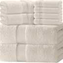 White Classic Luxury Bath Towel Set of 8 Pieces - 100% Turkish Cotton Highly Absorbent Towels for Bathroom, 2 Luxury Bath Towels 700GSM, 2 Hand Towels, 4 Washcloths, Ivory, 16"x30" inc