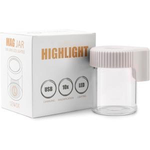 Magnifying Viewing Jar with LED Light, Airtight Transparent Glass Storage Jars, Rechargeable LED Lit Lid Container (White)