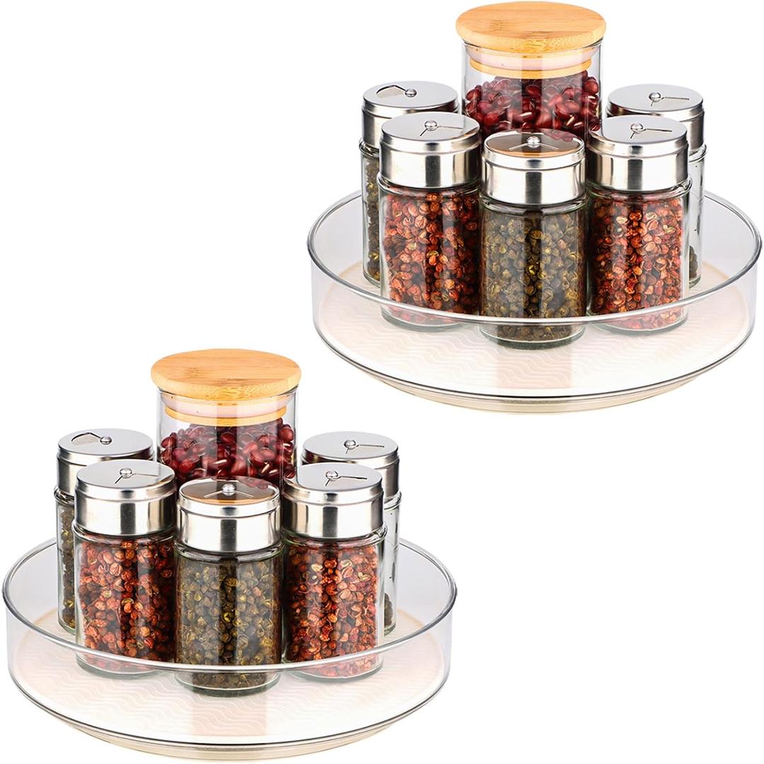 2 Pack Lazy Susan Organizer for Cabinet：Lazy Susan Turntable (8 Inch) with Non-Slip Mat and Handles, Turntable Rack for Kitchen, Pantry, Refrigerator, Bathroom and Vanity Countertop