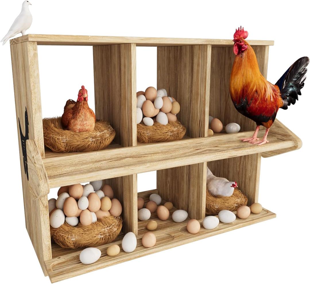 Chicken Nesting Box, 6 Compartment Wooden Nesting Boxes for Chickens with Perches, Floor/Stand/Wall Mount Large Chicken Nesting Boxes for Laying Eggs