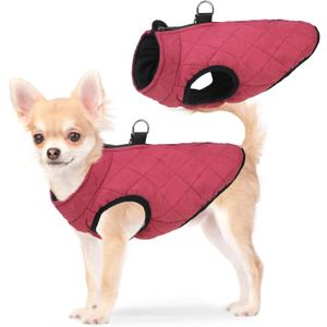 SCENEREAL Winter Dog Vest Coat with Harness Built In, Warm Puppy Jacket for Small Medium Dogs, Cold Weather Coat with Zipper, Fleece Puffer Vest Windproof Snow Clothes (XS(Chest 11.5")-Regular, #1 Red - Matte)