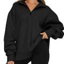 Trendy Queen Women's Oversized Half Zip Fleece Sweatshirts-Cozy Pullover, Drop Shoulder for Fall Winter (Black, M)