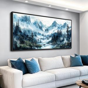 ZUITINGHUA Large Black Framed Canvas Wall Art For Living Room Wall Decor For Office Mountain Wall Painting Fog Forest Landscape Picture Ready To Hang Bedroom Home Mural Prints Posters 30x60 In