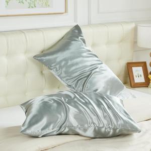 NEWCOSPLAY Satin Pillowcase Standard/Queen 2 Pack Skin & Hair Care Silky Pillow Cover with Envelope Closure(Silver Grey,20"x26")