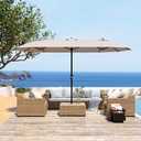 15ft Patio Umbrella with Base,Large Outdoor Double-Sided Rectangle Umbrella with Crank Handle, Market Umbrella for Poolside Garden Deck Backyard Beach Pools, Beige