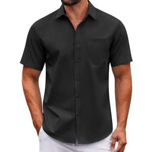 COOFANDY Mens Casual Button Down Shirts Short Sleeve Summer Untucked Dress Shirt with Pocket (XX-Large, Black)