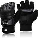 FitsT4 Sports Half Mitts MMA UFC Training Boxing Punch Bag Martial Arts Gloves (Black)
