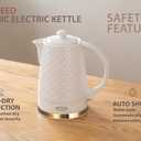 Ceramic Electric Kettle, 1.5L/1200W Boil Water Quickly and Easily with Boil-Dry Protection Auto Shut Off, Detachable Swivel Base, White Relief Carving