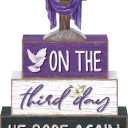 Yousoontic 4 Pcs He Is Risen Easter Tiered Tray Decorations Lent Resurrection Christian Wood Blocks with Cross, Dove, Lily Religious Farmhouse Table Decor for Spring, Holy Week, Easter Display