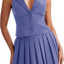 Cicy Bell Womens Summer 2 Piece Outfits V Neck Blazer Vest Matching Sets and Mini Pleated Skirts, Small, Blue