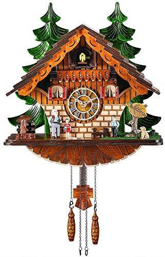 Kintrot Cuckoo Clock Traditional Chalet Black Forest House Clock Handcrafted Wooden Wall Pendulum Quartz Clock