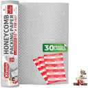 XFasten White Honeycomb Packing Paper for Moving 15-Inch x 118-Feet Bubble Honeycomb Wrap, Honeycomb Wrapping Paper for Packing Cushion with 30 Fragile Stickers Packaging Material