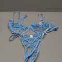 Lilosy Sexy Underwire Cute Push Up Strappy Embroidered Mesh Sheer Lingerie Set See Through Panty Bra (Medium, Bow Light Blue)