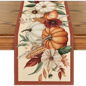 Artoid Mode Crops Farm Cereal Pumpkin Corn 210 GSM Fall Table Runner, Seasonal Autumn Kitchen Dining Table Decoration for Home Party Decor 13x108 Inch (Red)