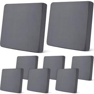 Newwiee 8Pcs Patio Cushion Covers Stretch Outdoor Cushion Cover Replacement for Patio Furniture Sofa Couch Slipcovers, Soft Flexibility Washable Furniture Protector(Waterproof Pure,Dark Gray)
