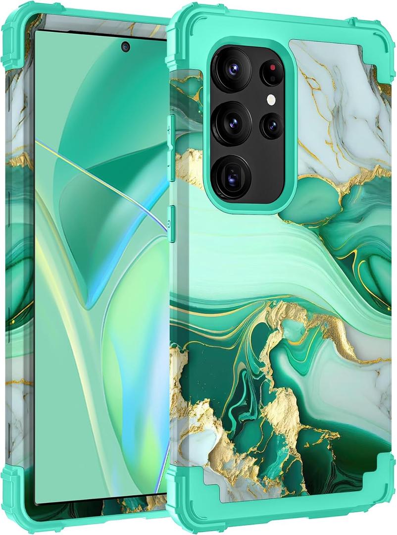 Hocase for Galaxy S25 Ultra Case, Shockproof Heavy Duty Hard Plastic+Soft Silicone Rubber Bumper Hybrid Dual-Layer Protective Case for Samsung Galaxy S25 Ultra 6.9" 2025 - Mint Green