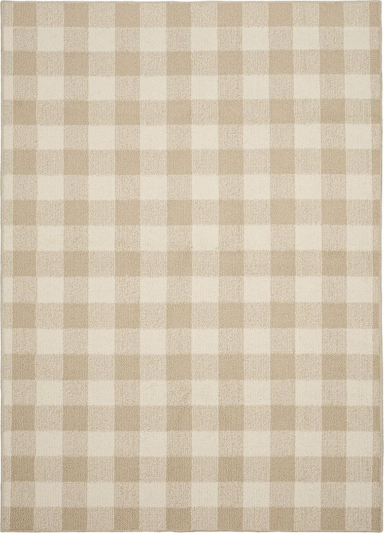 Garland Rug Country Living  Checkered Buffalo Plaid Design, Non-Slip Rubberback, Traditional 5x7 Area Rug for Living Room, Bedroom, Kitchen, Dining Room,Nursery,Tan/Ivory