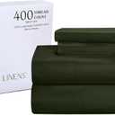 Royale Linens 400 Thread Count 100% American Grown Cotton 4 Piece Sateen Queen Sheet Set - 1 Fitted, 1 Flat Sheet, 2 Pillow case - Leaf Green Bedsheet Set - Cooling Cotton Sheets - (Queen, Leaf Green)