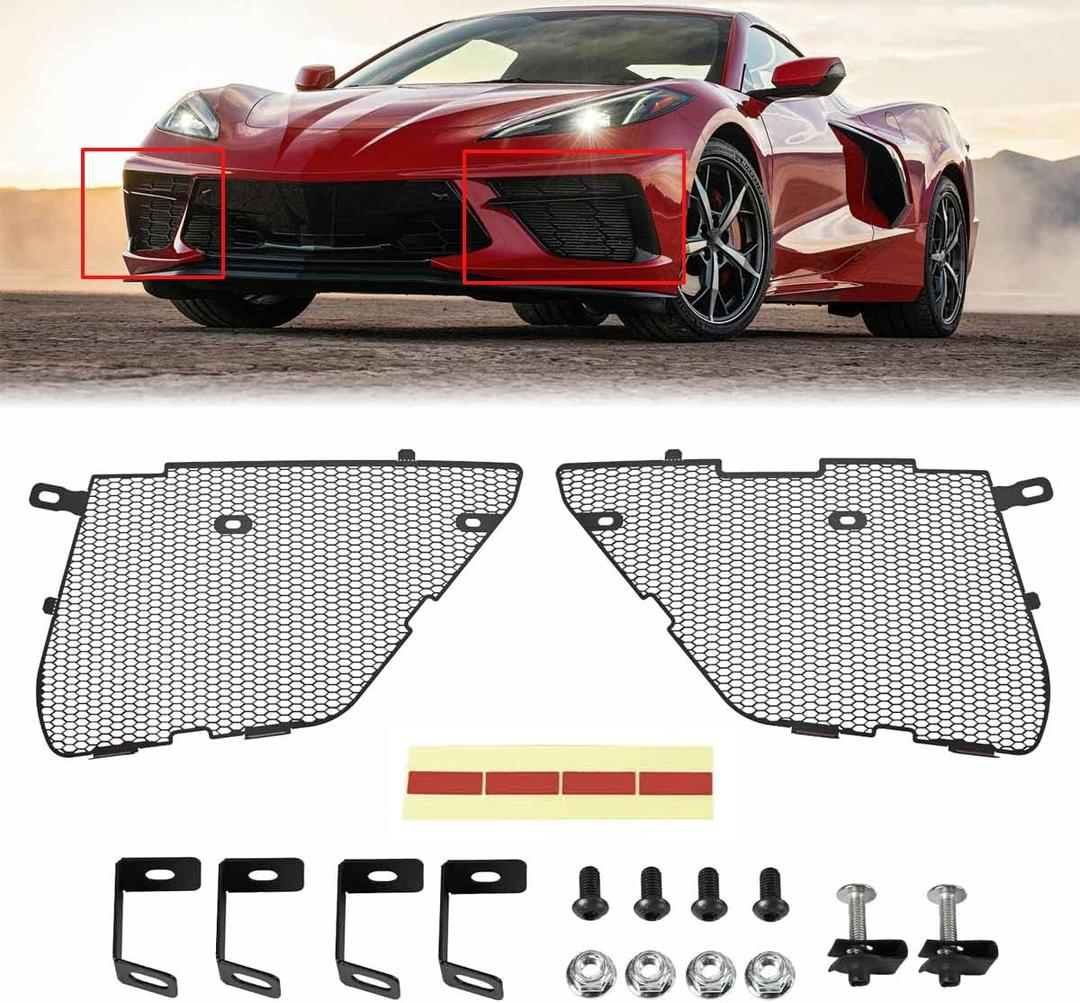 2Pcs Black Upgraded Front Radiator Guards Grille,Body Bumper OEM Style Front Outer Grill Guard Car Grille Vents Insert Mesh Set for Corvette C8 Stingray Z51 Convertible/HTC 2020-2024