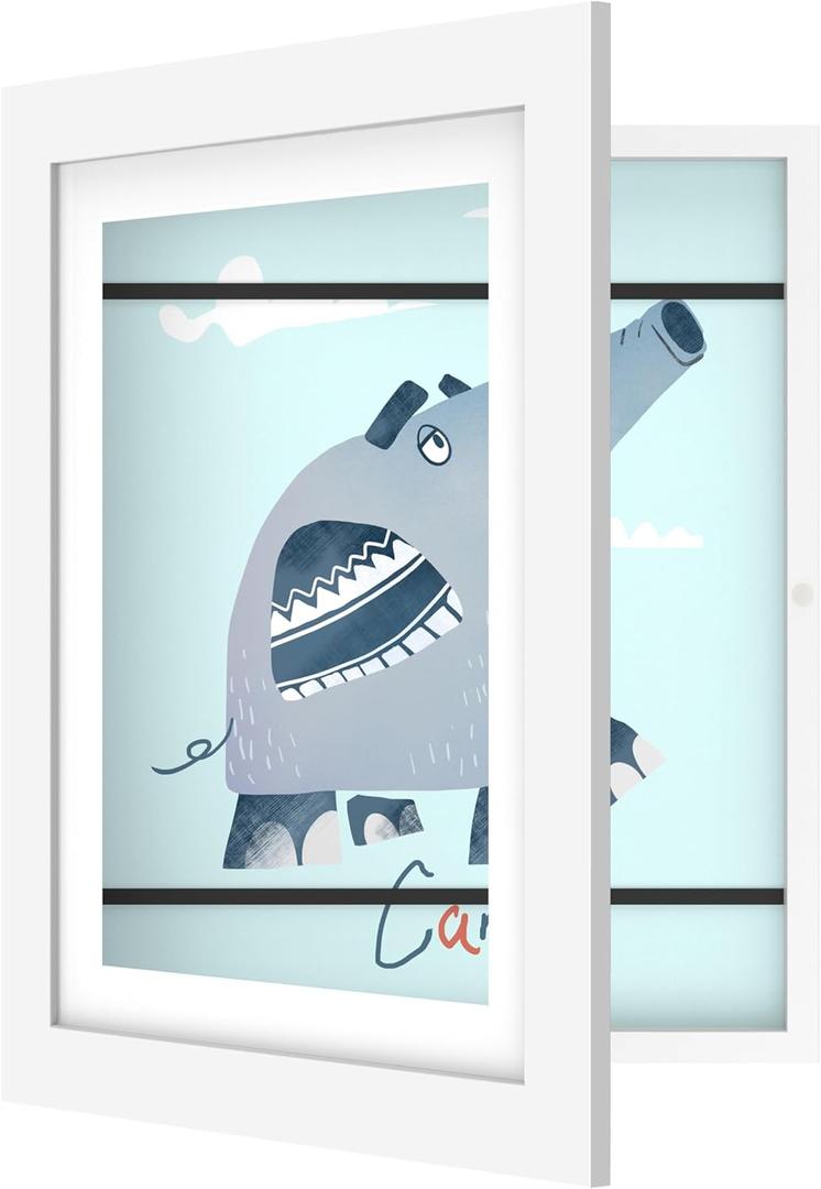 FrameWorks 10"x12.5" White Wooden Kids Art Frame with Magnetic Door  Display for 3D Artwork, Photos, Crafts  Gallery Style Edges Wall Decor for Home, Playroom, Easy Access Frame for Creativity (1-Pack, White)