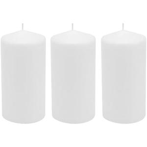 Stonebriar 3 Pack Tall 3 x 6 Inch 65 Hour Long Burning Unscented White Wax Pillar Candles