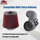 Cold Air Intake Kit Compatible with 2008-12 Honda Accord 2.4L 8th gen,High Performance Red Filter Black Pipe washable filter