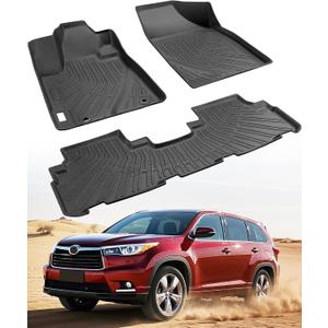 All Weather Floor Mats for Toyota Highlander 2013 2012 2011 2010 2009 2008 (Not for Hybrid), Heavy Duty Rubber Waterproof Car Accessories Custom Fit for Front & Rear Row Backseat, Black