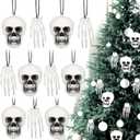 Poen 24 Pcs Mini Horror Christmas Skull Hanging Tree Gothic Ornament Skull Plastic Mini Christmas Small Skeleton Head Decoration Spooky Xmas Hanging Ornament for Xmas Party Supplies