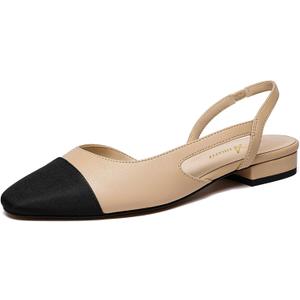 Athlefit Slingback Flats for Women Square Pointed Toe Two Toned Flats Wedding Pumps for Women, Size 9