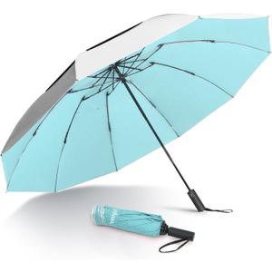 62/54/46 Inch Umbrellas for Rain Large Travel Compact Golf Umbrella Inverted Windproof Double Canopy 10 Ribs Automatic Open/Close UPF50+ Sun UV Protection (Silver Sky Blue)