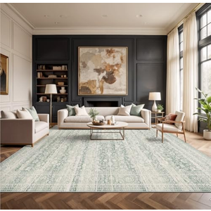 8x10 Foldable Rug Sage Green - Floral Abstract Distressed Low Pile Carpet with Honeycomb Non-Slip Backing, Soft Faux Wool Area Rug for Living Room Bedroom (Sage Green,8'x10')