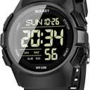 Beeasy Mens Digital Sports Watch, 50M Waterproof 49mm Rubber Strap Mens Watches with Stopwatch, Countdown Timer, Alarm & Dual TimeIdeal for Sport, Gym, Running, Referee, School & Daily Wear (Black Dial)