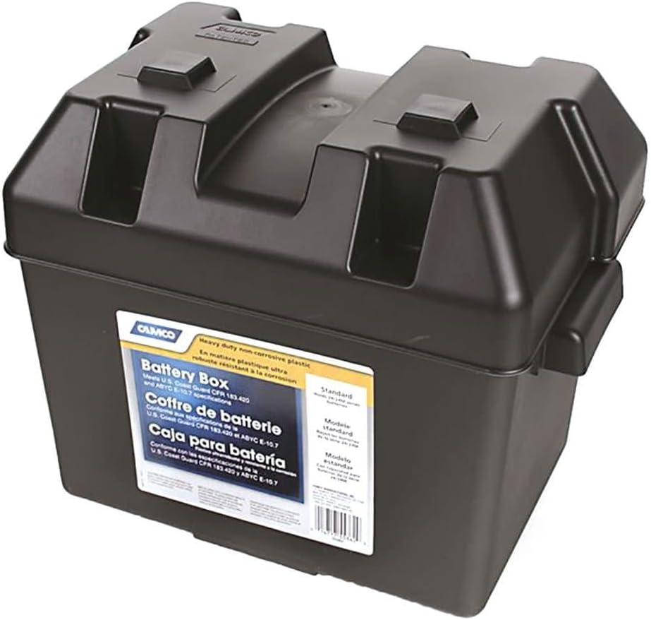 Camco Heavy Duty Battery Box with Straps and Hardware - Group 24 |Safely Stores RV, Automotive, and Marine Batteries |Durable Anti-Corrosion Material | Measures 7-1/4" x 10-3/4" x 8"