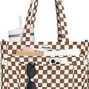 honitty Tote Bag for Women, Corduroy Shoulder Bag, Large Capacity Laptop Work Crossbody Handbag with Cup Pocket, Brown and White