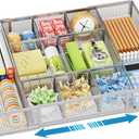 Marbrasse Expandable Desk Drawer Organizer, Mesh Tray with 10 Adjustable Compartments, Desk Organizers for Office Supplies, Makeup & Vanity (Expandable-Silver)