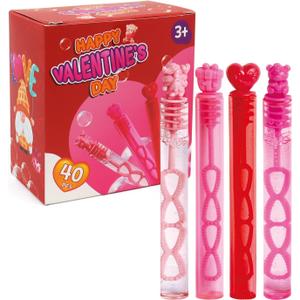 40PCS Valentines Day Bubble Wands, Mini Bubble Wands for Valentines Day Party Favors, Valentines Gift Toys for Girls Boys Kids Toddler Adults, Party Bag Stuffers Goodie Bag Filler, Classroom Prizes