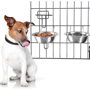 Set of 2 Stainless-Steel Dog Bowls - Cage, Kennel, and Crate Hanging Pet Bowls for Food and Water - 48oz Each and Dishwasher Safe by PETMAKER