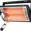 Shinic Electric Garage Heaters with Remote Control, 1500W/750W Ceiling Mounted Radiant Quartz Heater with Work Light, 90 Rotation, 5 Mode Settings, Electric Heater for Garage, Shop, Patio Large Room