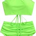 ZAFUL Women's High Waisted Bikini Set Crisscross Tankini Swimsuit Tummy Control Ruched Bathing Suit (L)