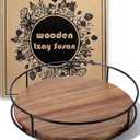 9" Acacia Wood Lazy Susan Turntable, Tomoaza Kitchen Organizer Turntable with Steel Sides, 360 Degree Lazy Susan for Countertop Cabinet or Dining Table