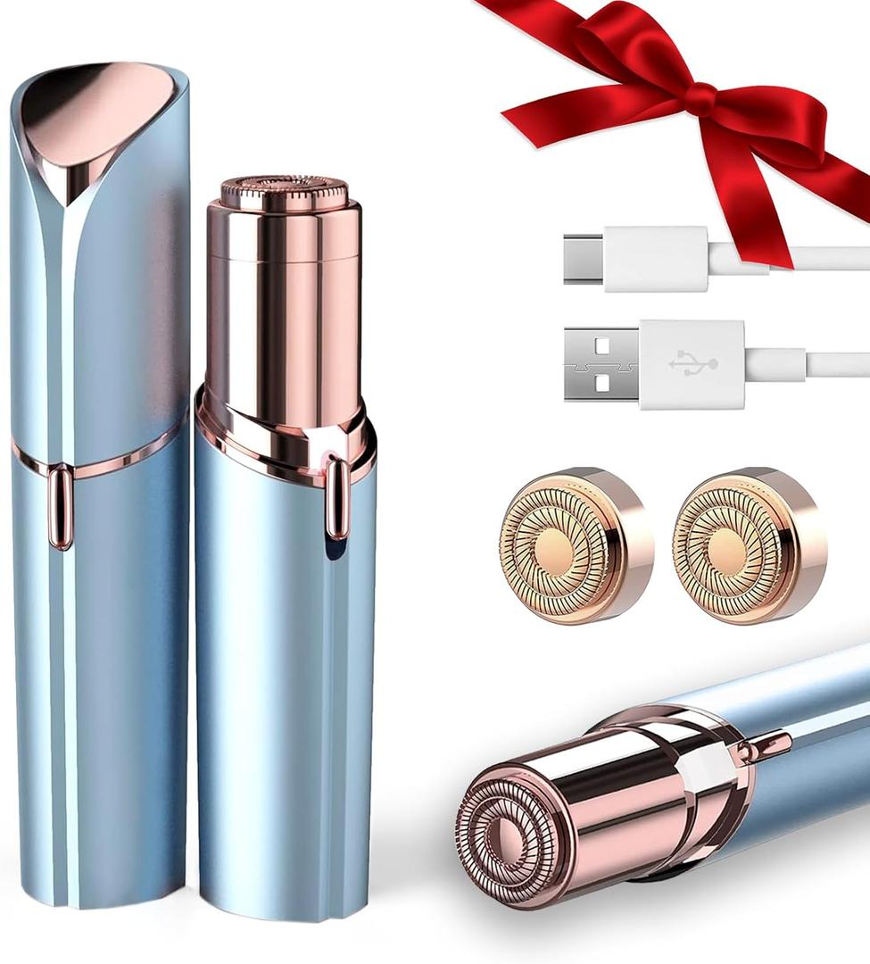 innobeaut Electric Facial Hair Remover for Women with 2 Replacement Heads | USB-C rechargeable, LED reveals fine hairs, Portable hair removal device for upper/lip/chin/peach fuzz, Travel-friendly