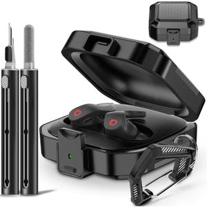 Mooyavia for Beats Fit Pro Case Cover 1st Gen 2021, with Safety Lock Carbon Fiber Shock-Absorbing Beat Fit Pro 1st Gen Protector with Accessories Keychain/Zipper Storage Bag/Cleaner Kit - Black