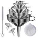 Stainless Steel Funnels for Kitchen use,5 Different Sizes of Kitchen funnels,Metal Funnel with 2 Removable Strainer,Cleaning Brush,200 Mesh Food Filter,for Transferring of Liquid,Oils,Jam