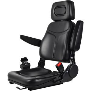 Universal Tractor Seat, Adjustable Lawn Forklift Seat with 180 Degree Backrest, Tractor Seat with Adjustable Armrest, Headrest, Lawn Mower Seat with Safety Belt and Retractable Rails, for Excavator (Black)
