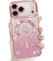 Magnetic for iPhone 17 Pro Max Case, [Compatible with MagSafe] [Full Camera Protection] Clear Glitter Gradient Sparkle Luxury Slim Phone Cases for iPhone 17 Pro Max, Shockproof Case for Women Girls