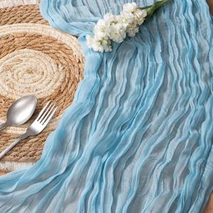 DOLOPL Baby Blue Baby Shower Decorations for Boy Cheesecloth Table Runner 13.3ft Boho Gauze Cheese Cloth Table Runner Rustic Sheer Runner 160inch Long for Wedding Bridal Birthday Party Cake Table